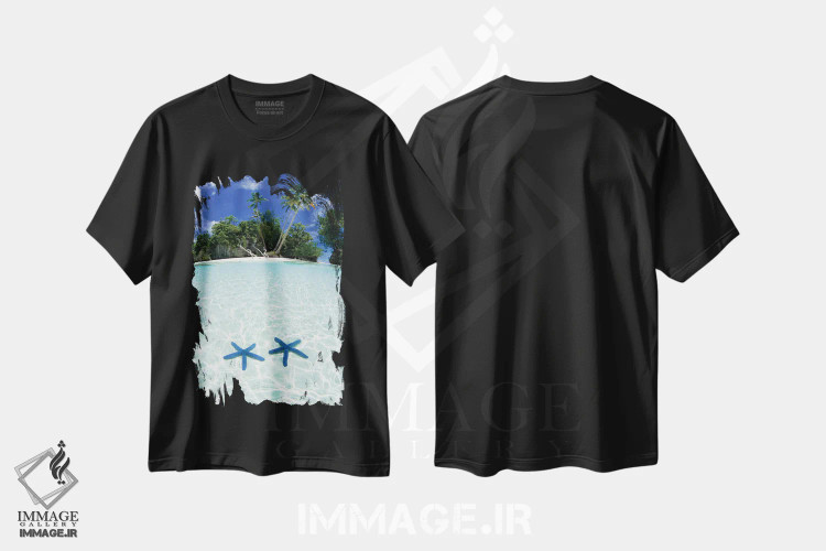 تیشرت مشکی طرح دار – تیشرت طبیعت ,دو ستاره دریایی در آب کم عمق، جزایر راک، پالائو اثر مایکل دفریتاس immage.ir