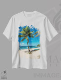 تیشرت سفید طرح دار – تیشرت ساحلی ,ساحل ریزورت کارامبولا، سنت کروآ، جزایر ویرجین آمریکا اثر مایکل دفریتاس فروشگاه ایماژ