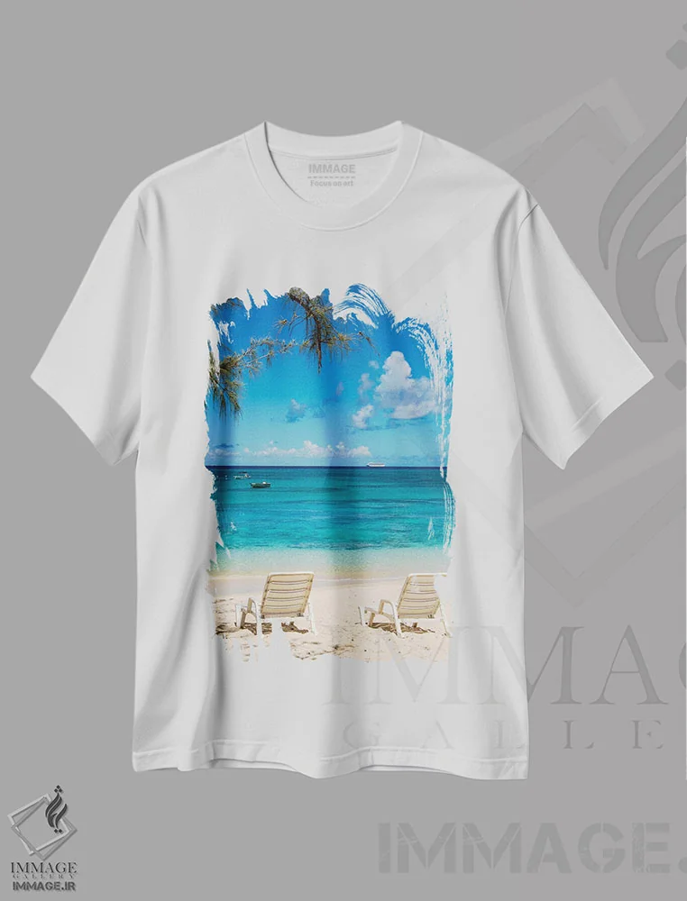 تیشرت سفید طرح دار – تیشرت ساحلی ,ساحل فرماندار، جزیره گرند ترک، جزایر ترک و کایکوس، کارائیب اثر مایکل دفریتاس فروشگاه ایماژ