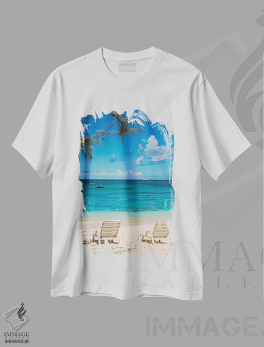 تیشرت سفید طرح دار – تیشرت ساحلی ,ساحل فرماندار، جزیره گرند ترک، جزایر ترک و کایکوس، کارائیب اثر مایکل دفریتاس فروشگاه ایماژ