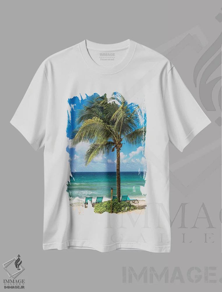 تیشرت سفید طرح دار – تیشرت طبیعت ,ساحل ریزورت کارامبولا، سنت کروآ، جزایر ویرجین آمریکا اثر مایکل دفریتاس immage.ir