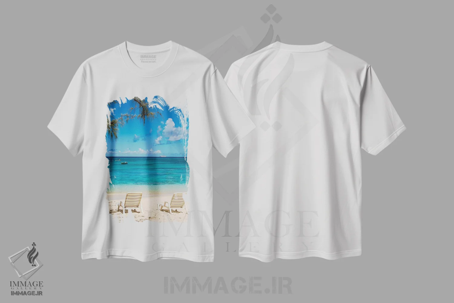 تیشرت سفید طرح دار – تیشرت ساحلی ,ساحل فرماندار، جزیره گرند ترک، جزایر ترک و کایکوس، کارائیب اثر مایکل دفریتاس فروشگاه ایماژ