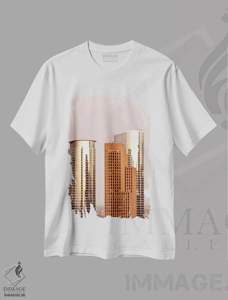 تیشرت سفید طرح دار – تیشرت شهری ,افق شهری مرکز شهر II، هیوستون، تگزاس اثر مایکل دفریتاس immage.ir
