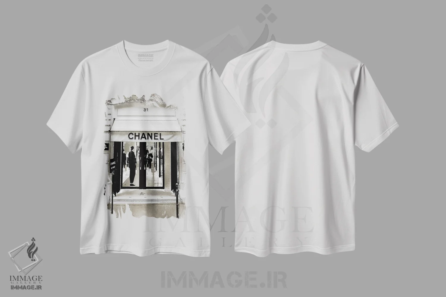 تیشرت سفید طرح دار – تیشرت هنری شنل ,ورودی طراح II اثر مدلین بلیک فروشگاه ایماژ