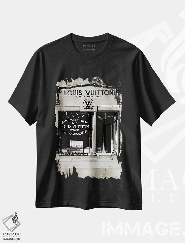 تیشرت مشکی طرح دار – تیشرت برند لویی ویتون ,ویترین فروشگاه طراح در زمینه نقره ای اثر مدلین بلیک فروشگاه ایماژ