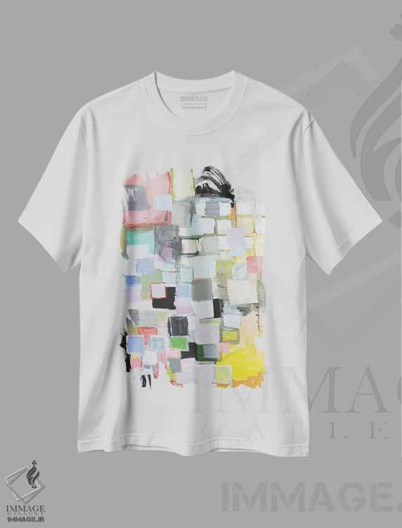 تیشرت سفید طرح دار – تیشرت هنری ,نامتوازن اثر میشل دیزلی موفیت فروشگاه ایماژ
