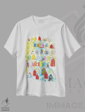 تیشرت سفید طرح دار – تیشرت گرافیکی ,بیش از حد شلوغ اثر میشل دیزلی موفیت فروشگاه ایماژ