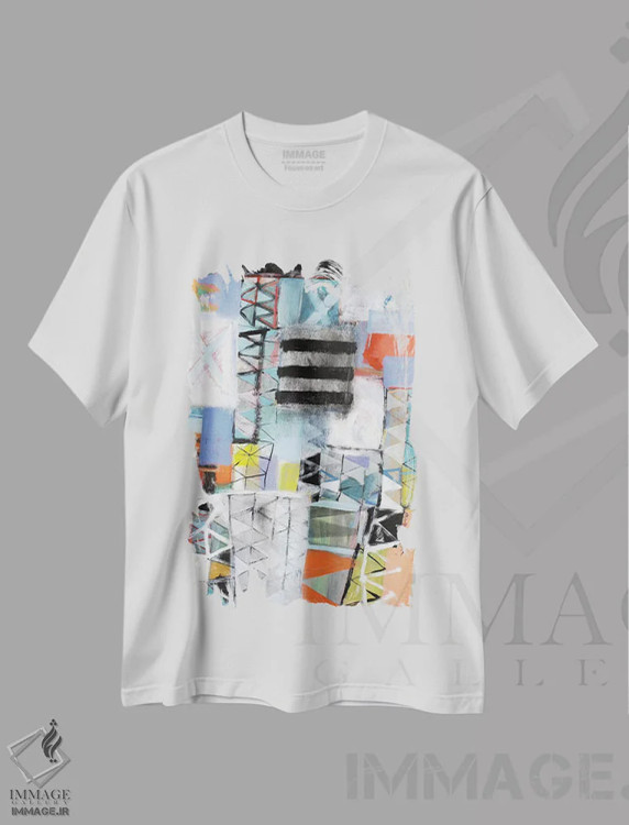 تیشرت سفید طرح دار – تیشرت انتزاعی ,ادراک اثر میشل دیزلی موفیت فروشگاه ایماژ