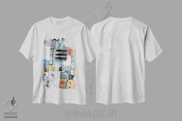 تیشرت سفید طرح دار – تیشرت انتزاعی ,ادراک اثر میشل دیزلی موفیت فروشگاه ایماژ