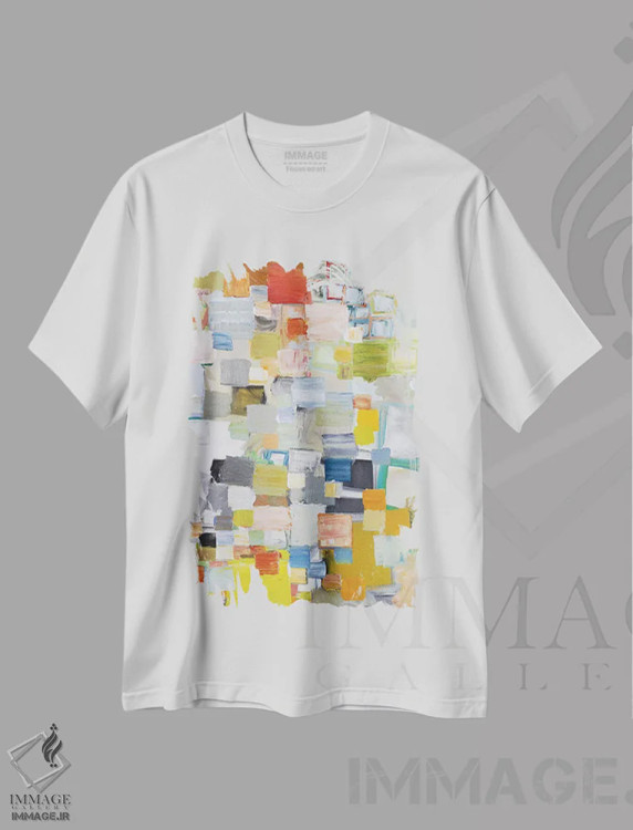 تیشرت سفید طرح دار – تیشرت انتزاعی ,فرورفتن اثر میشل دیزلی موفیت immage.ir