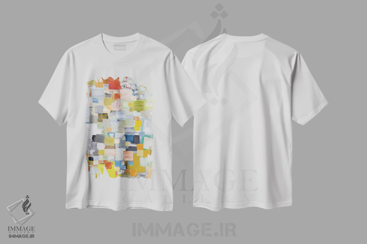 تیشرت سفید طرح دار – تیشرت انتزاعی ,فرورفتن اثر میشل دیزلی موفیت immage.ir