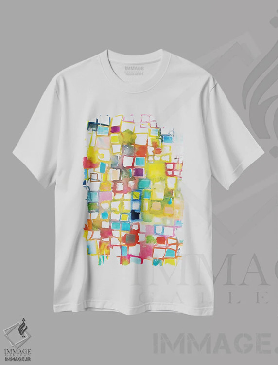 تیشرت سفید طرح دار – تیشرت گرافیکی ,بلوک رنگی اثر میشل دیزلی موفیت فروشگاه ایماژ