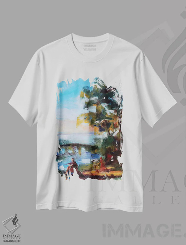 تیشرت سفید طرح دار – تیشرت طبیعت ,منظره عتیقه اثر مارینا دل پوزو فروشگاه ایماژ