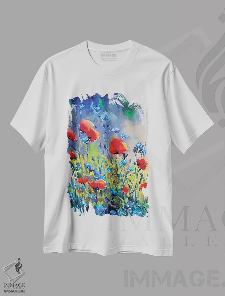 تیشرت سفید طرح دار – تیشرت گل ,گل های قرمز II اثر مارینا دل پوزو immage.ir