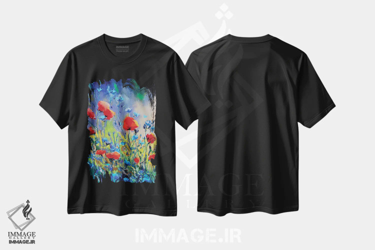 تیشرت مشکی طرح دار – تیشرت گل ,گل های قرمز II اثر مارینا دل پوزو فروشگاه ایماژ