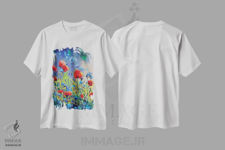 تیشرت سفید طرح دار – تیشرت گل ,گل های قرمز II اثر مارینا دل پوزو immage.ir