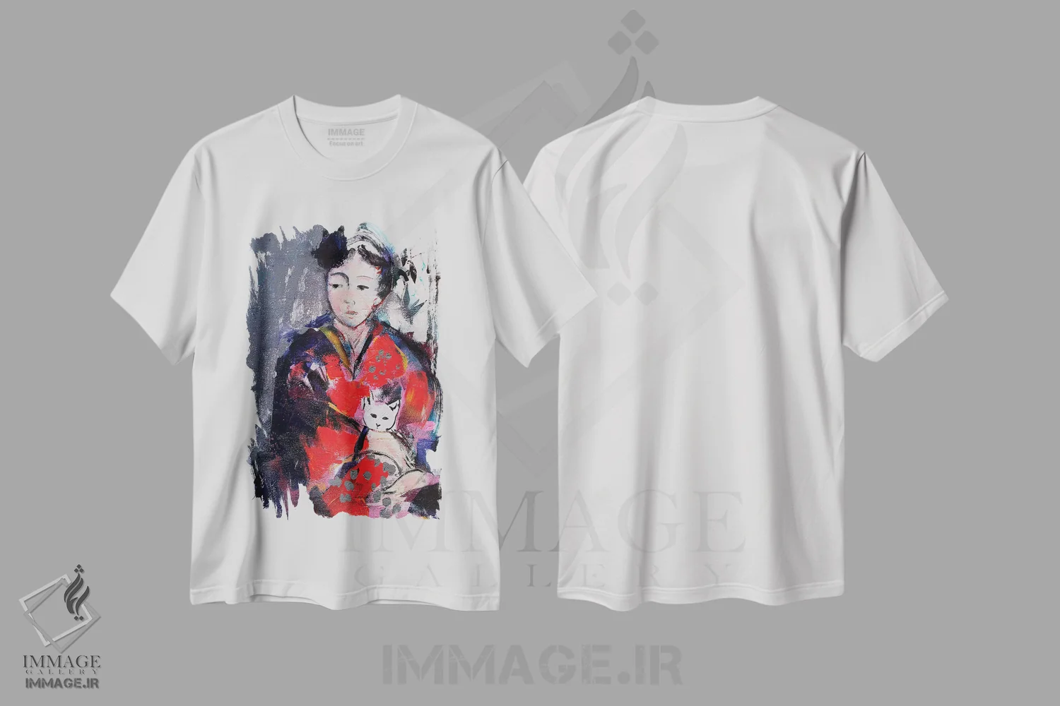 تیشرت سفید طرح دار – تیشرت حیوانات ,گیشا و گربه I اثر مارینا دل پوزو فروشگاه ایماژ