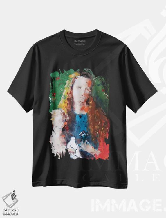 تیشرت مشکی طرح دار – تیشرت هنری ,مادونا سبز اثر مارینا دل پوزو فروشگاه ایماژ
