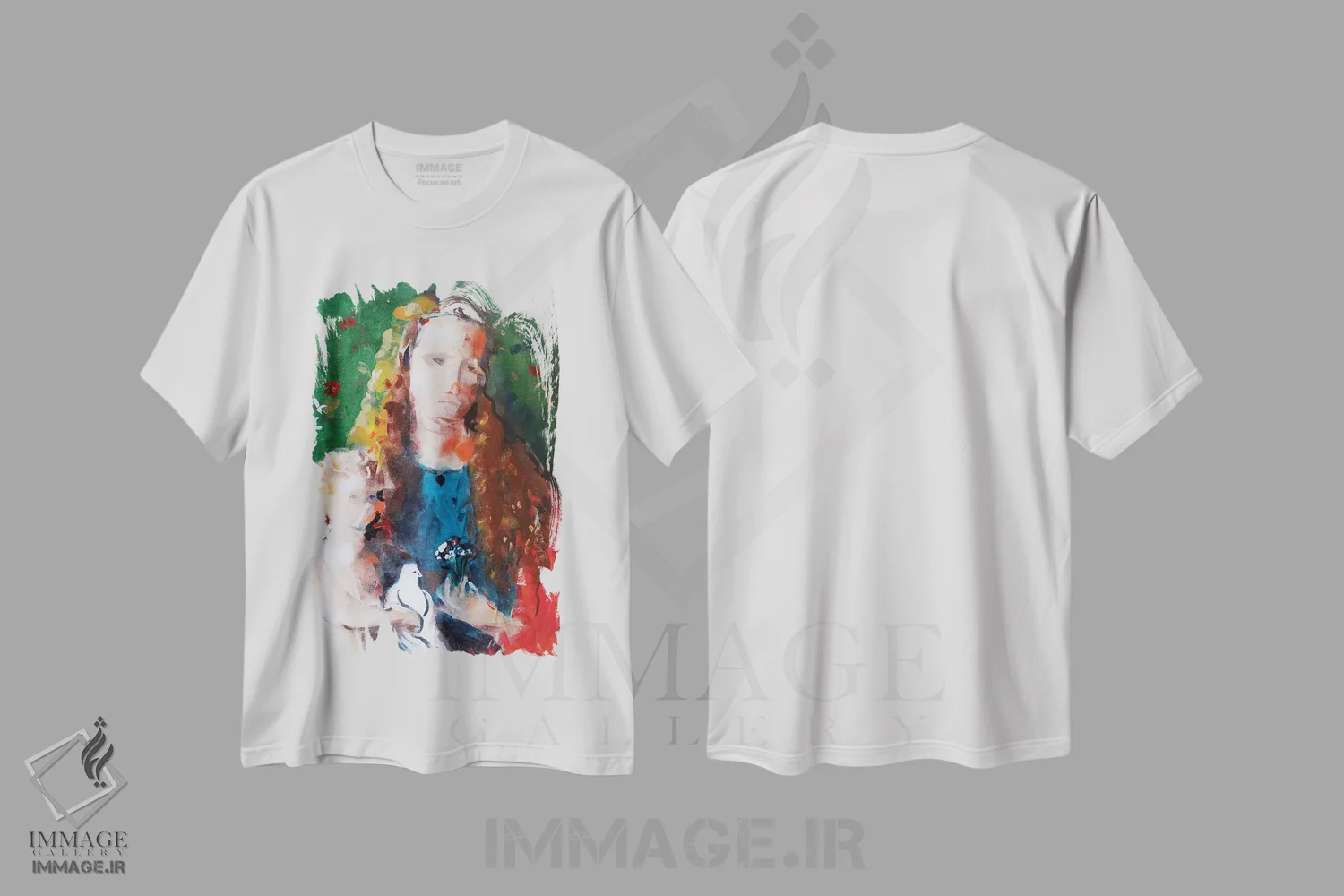 تیشرت سفید طرح دار – تیشرت هنری ,مادونا سبز اثر مارینا دل پوزو immage.ir