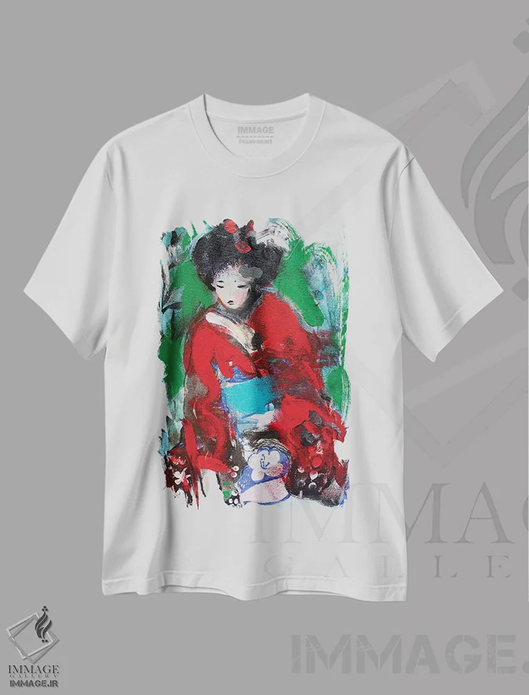 تیشرت سفید طرح دار – تیشرت ژاپنی ,گیشای شماره یک اثر مارینا دل پوزو immage.ir