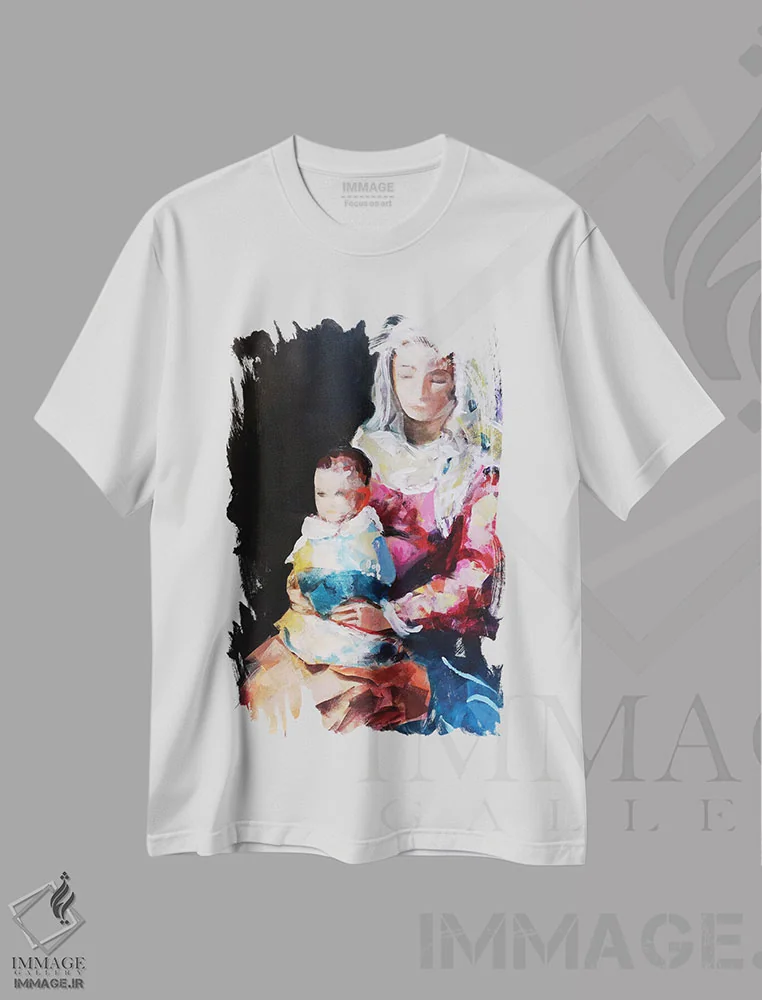 تیشرت سفید طرح دار – تیشرت هنری ,مادونا XVII اثر مارینا دل پوزو immage.ir
