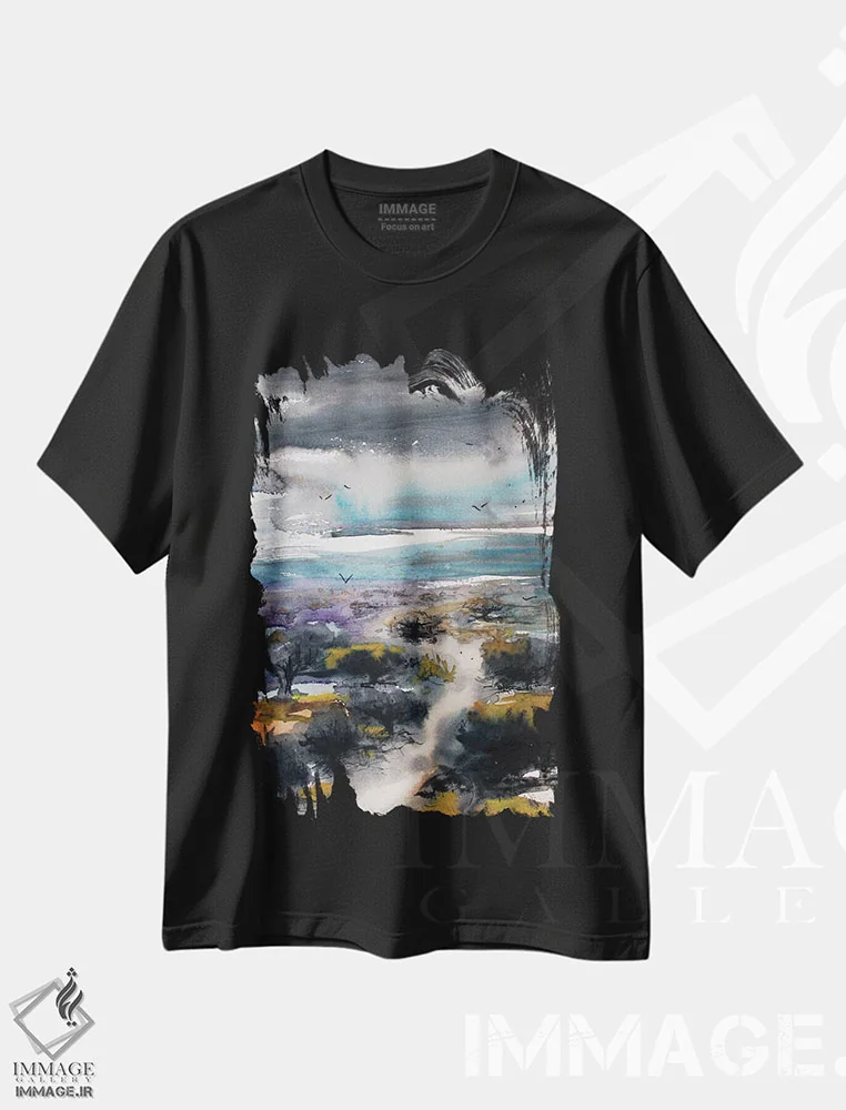 تیشرت مشکی طرح دار – تیشرت طبیعت ,جنگل بلوط اثر مارینا دل پوزو فروشگاه ایماژ