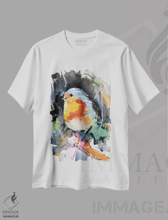 تیشرت سفید طرح دار – تیشرت حیوانات ,سینه سرخ اثر مارینا دل پوزو immage.ir
