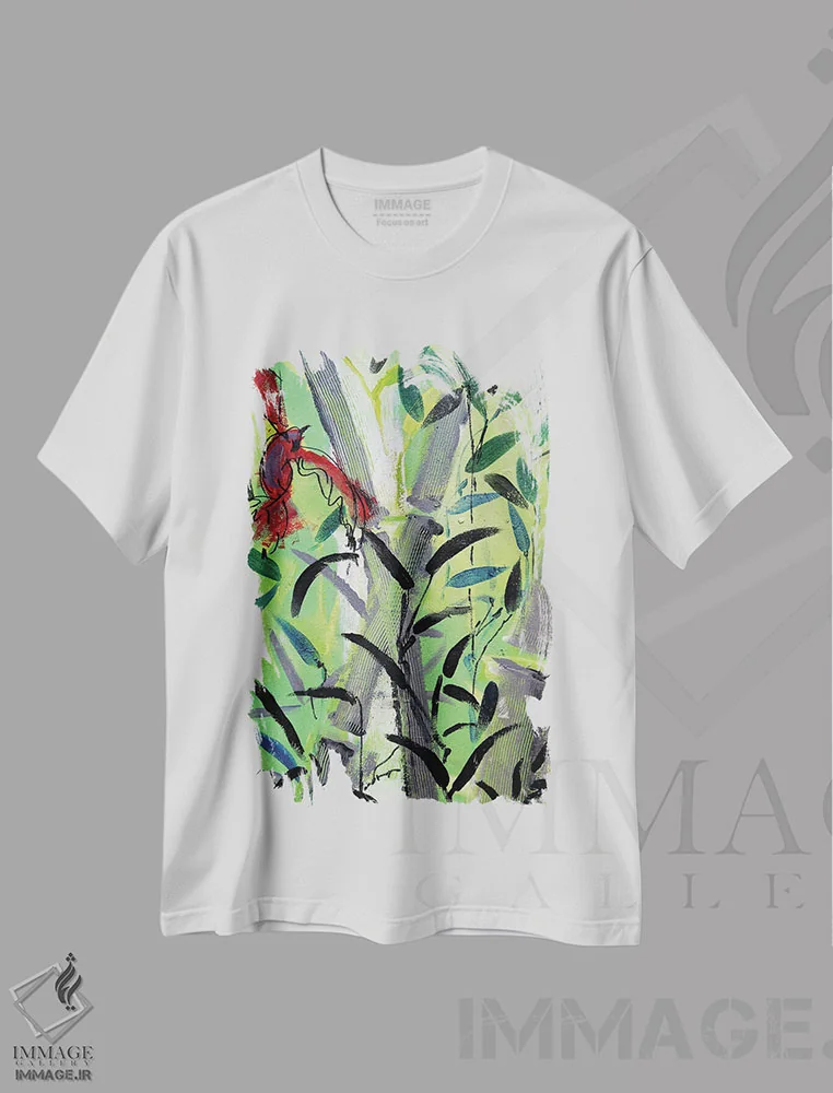تیشرت سفید طرح دار – تیشرت آسیایی ,پرنده قرمز I اثر مارینا دل پوزو فروشگاه ایماژ