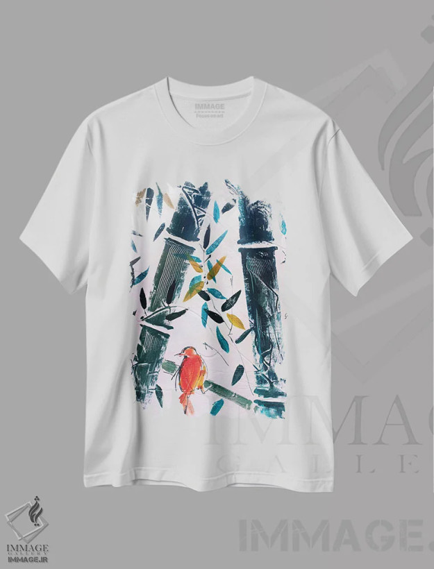 تیشرت سفید طرح دار – تیشرت هنری ,پرنده قرمز II اثر مارینا دل پوزو فروشگاه ایماژ