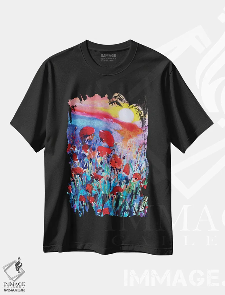 تیشرت مشکی طرح دار – تیشرت گل ,گل های قرمز I اثر مارینا دل پوزو فروشگاه ایماژ