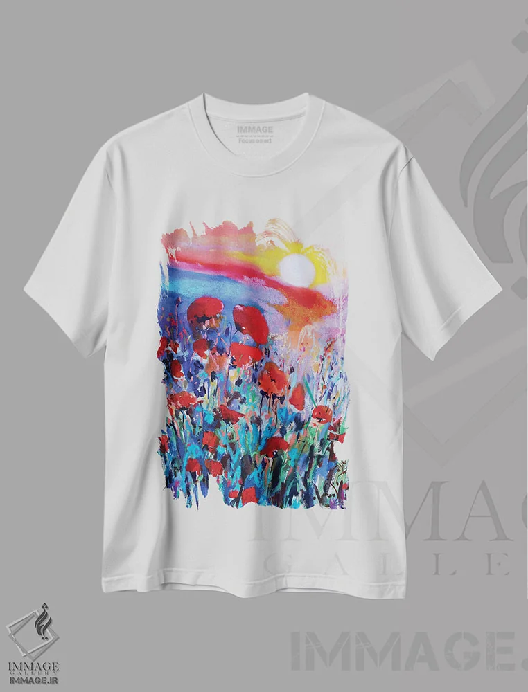تیشرت سفید طرح دار – تیشرت گل ,گل های قرمز I اثر مارینا دل پوزو immage.ir