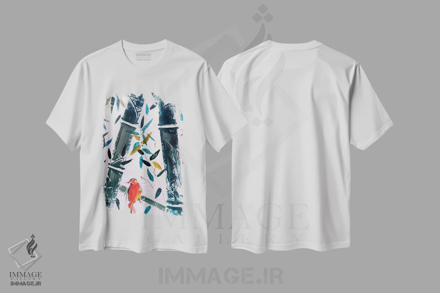 تیشرت سفید طرح دار – تیشرت هنری ,پرنده قرمز II اثر مارینا دل پوزو فروشگاه ایماژ