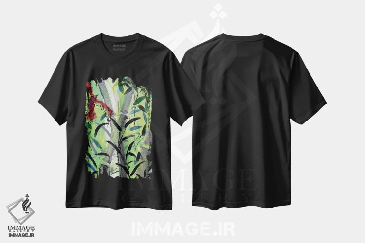 تیشرت مشکی طرح دار – تیشرت آسیایی ,پرنده قرمز I اثر مارینا دل پوزو immage.ir