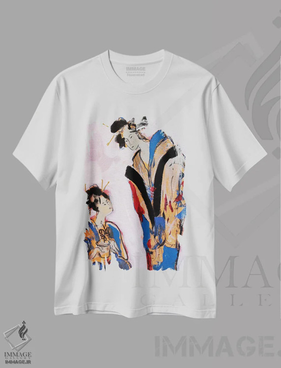 تیشرت سفید طرح دار – تیشرت پرتره زنانه ,دو گیشا II اثر مارینا دل پوزو immage.ir