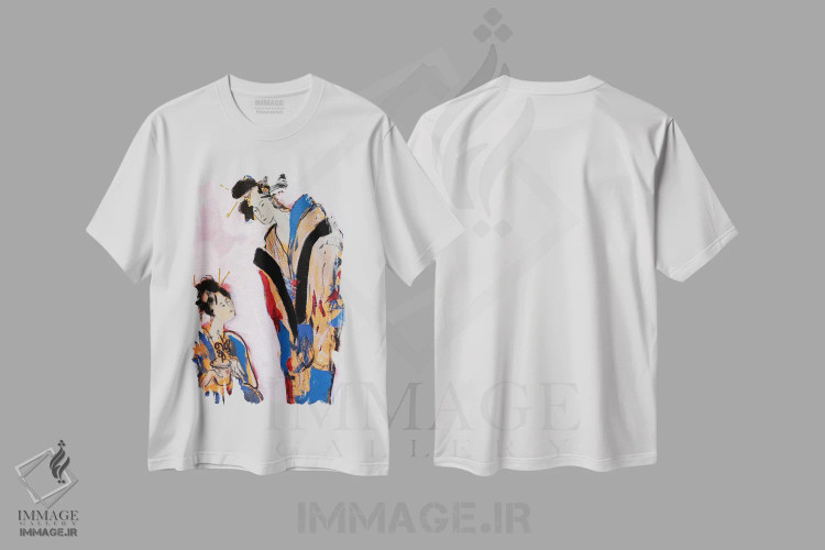 تیشرت سفید طرح دار – تیشرت پرتره زنانه ,دو گیشا II اثر مارینا دل پوزو immage.ir