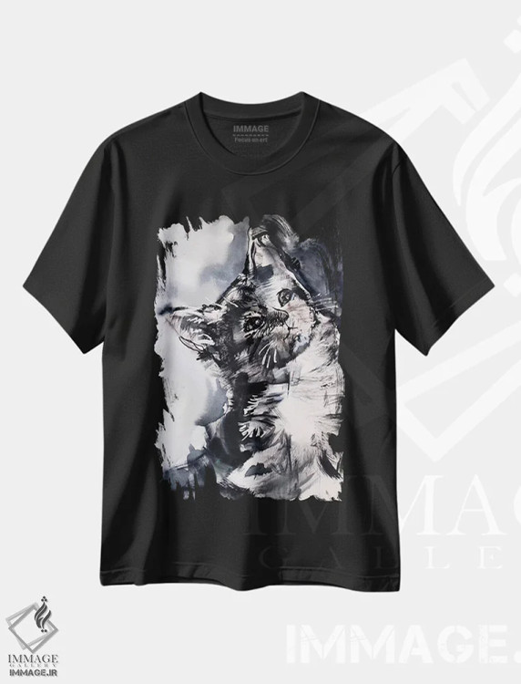 تیشرت مشکی طرح دار – تیشرت حیوانات ,گربه اثر مارینا دل پوزو immage.ir