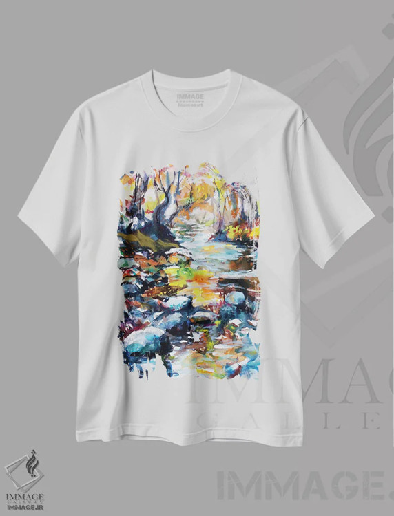 تیشرت سفید طرح دار – تیشرت طبیعت ,رودخانه اثر مارینا دل پوزو immage.ir