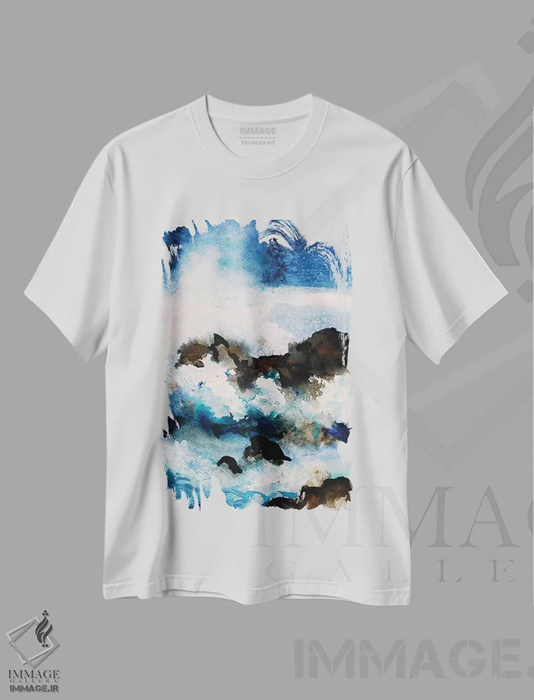 تیشرت سفید طرح دار – تیشرت طبیعت ,صخره ها اثر مارینا دل پوزو فروشگاه ایماژ