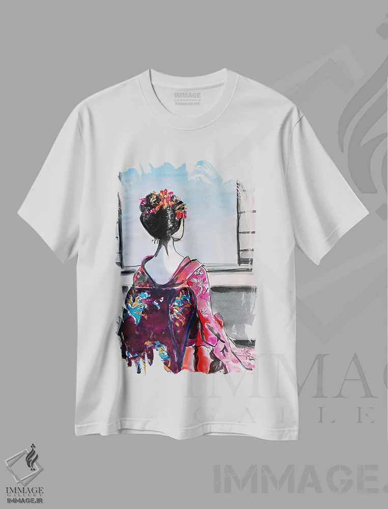 تیشرت سفید طرح دار – تیشرت هنری ,پنجره اثر مارینا دل پوزو فروشگاه ایماژ