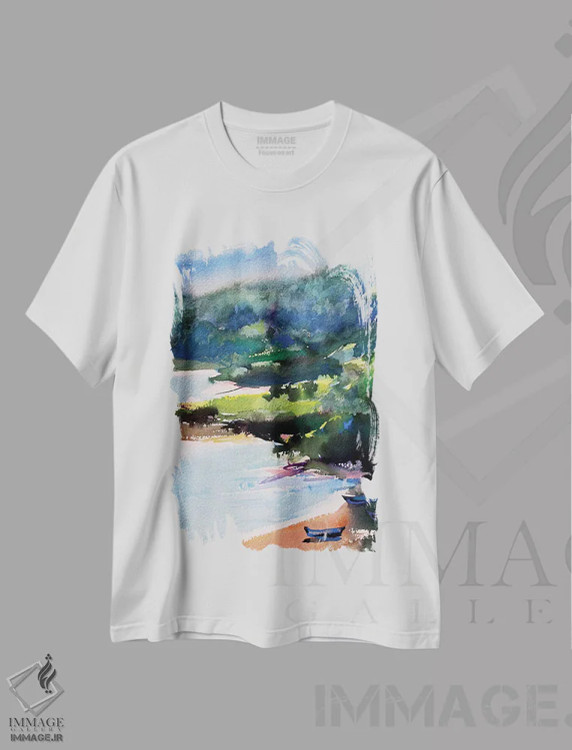تیشرت سفید طرح دار – تیشرت طبیعت ,قایق ها اثر مارینا دل پوزو فروشگاه ایماژ