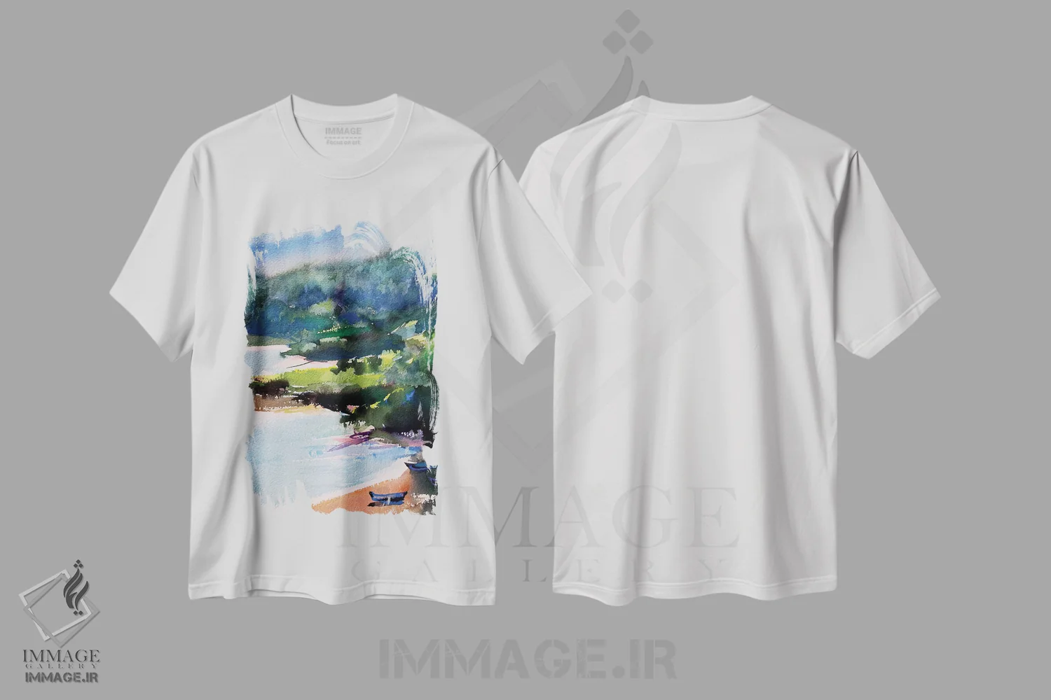 تیشرت سفید طرح دار – تیشرت طبیعت ,قایق ها اثر مارینا دل پوزو فروشگاه ایماژ