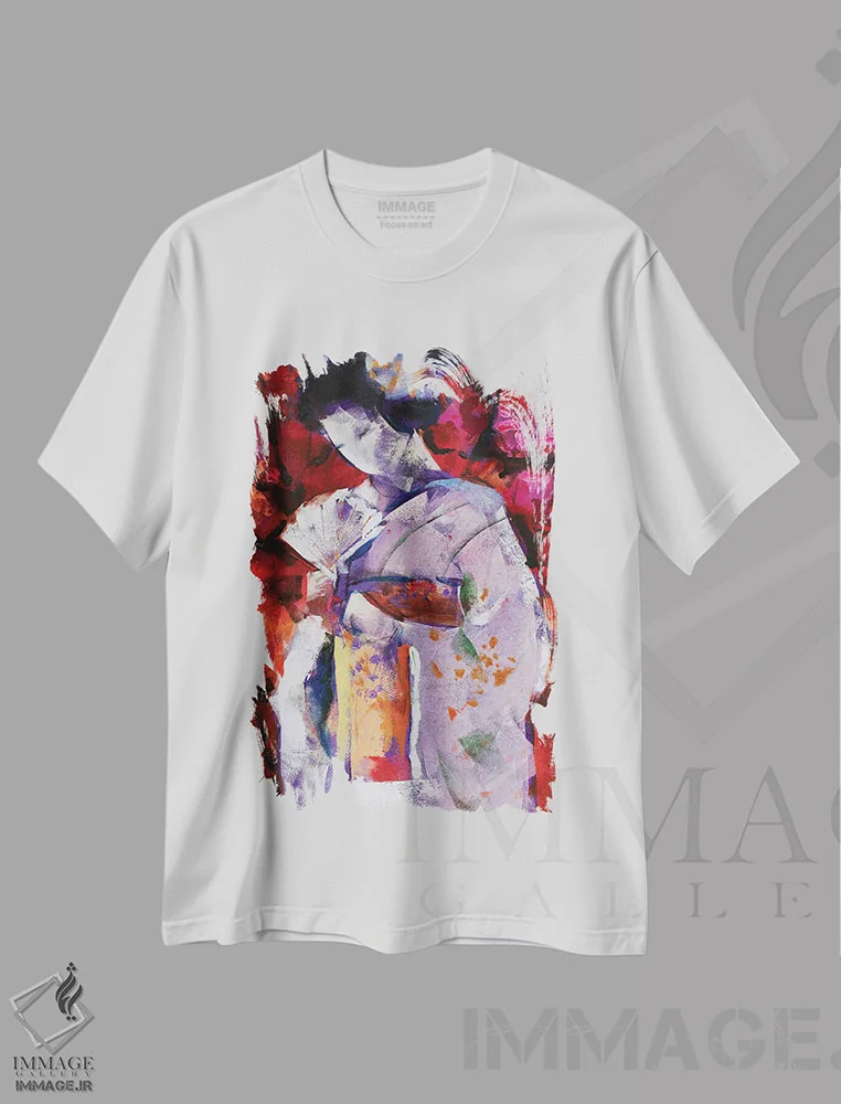 تیشرت سفید طرح دار – تیشرت هنری ,گیشا چهارم اثر مارینا دل پوزو فروشگاه ایماژ
