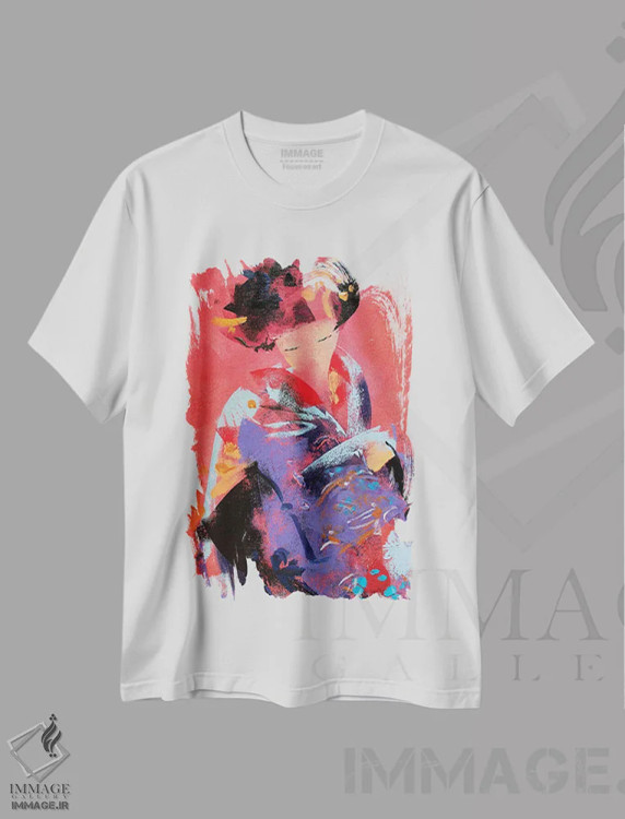 تیشرت سفید طرح دار – تیشرت گرافیکی ,گیشا ششم اثر مارینا دل پوزو immage.ir