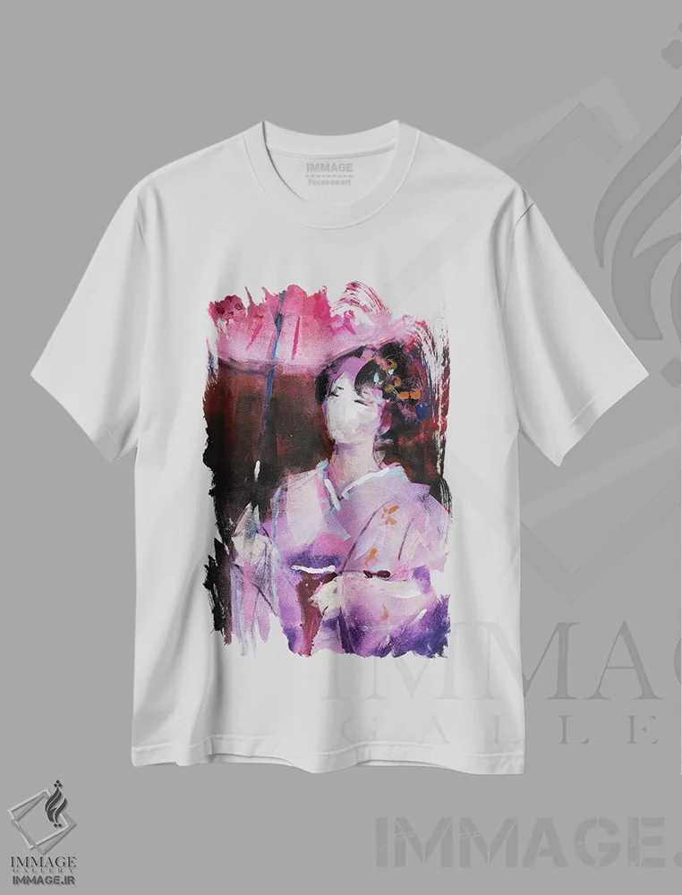 تیشرت سفید طرح دار – تیشرت زنانه هنری ,گیشا پنجم اثر مارینا دل پوزو immage.ir