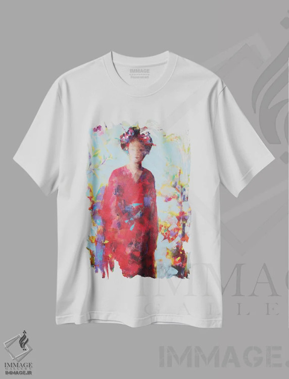 تیشرت سفید طرح دار – تیشرت هنری ,در باغ اثر مارینا دل پوزو فروشگاه ایماژ