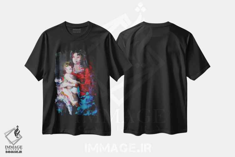 تیشرت مشکی طرح دار – تیشرت هنری ,مریم مقدس و کودک اثر مارینا دل پوزو immage.ir