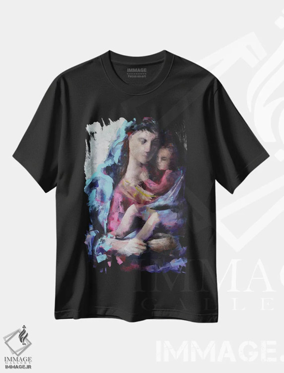 تیشرت مشکی طرح دار – تیشرت هنری ,مریم مقدس اثر مارینا دل پوزو فروشگاه ایماژ