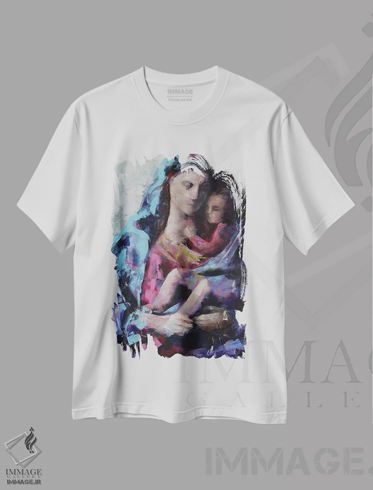 تیشرت سفید طرح دار – تیشرت هنری ,مریم مقدس اثر مارینا دل پوزو immage.ir