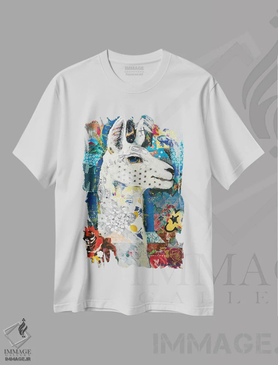 تیشرت سفید طرح دار – تیشرت فانتزی ,لاما اثر مادارا میسون فروشگاه ایماژ