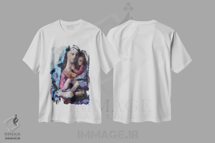 تیشرت سفید طرح دار – تیشرت هنری ,مریم مقدس اثر مارینا دل پوزو immage.ir